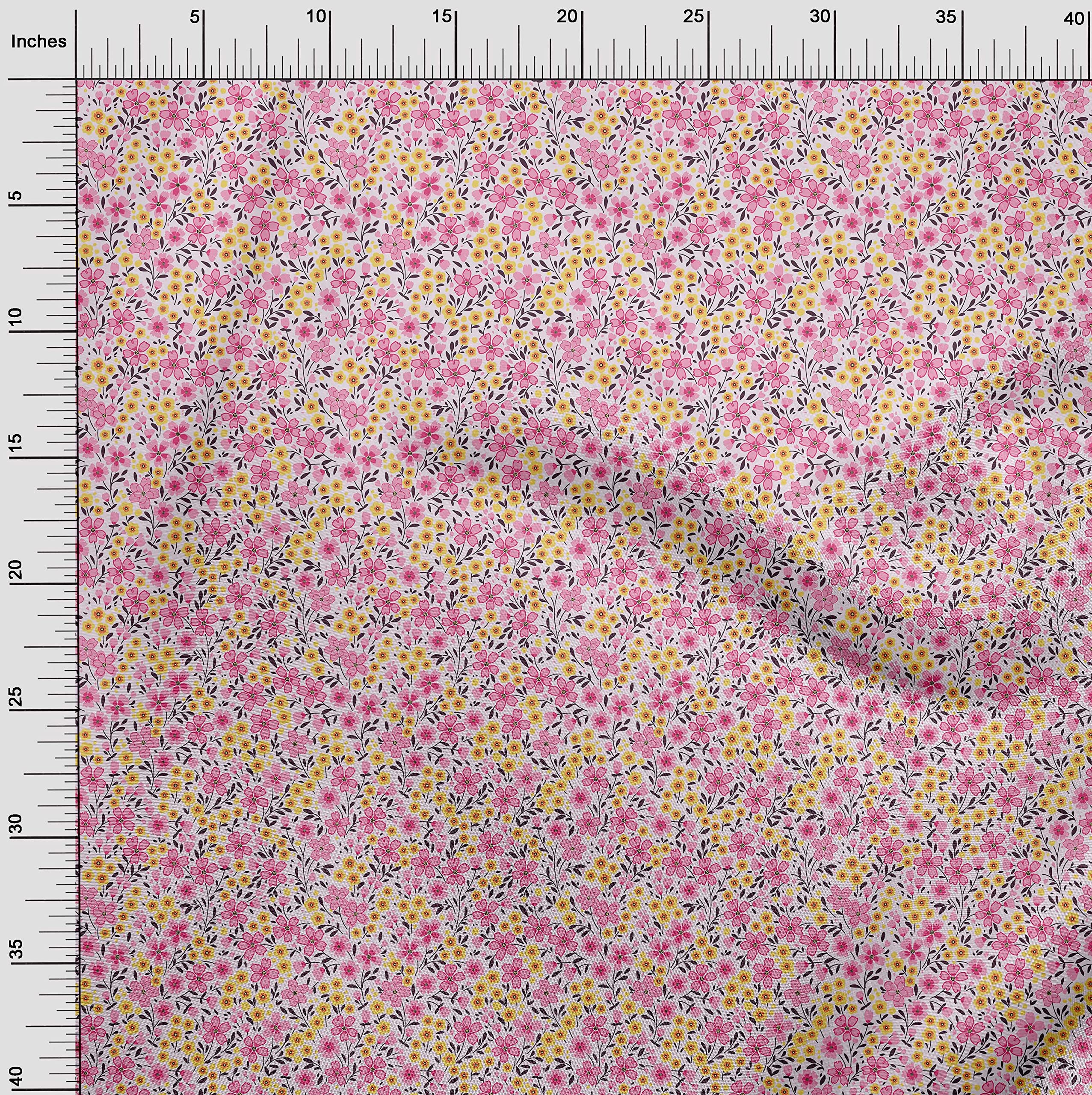 oneOone Polyester Spandex Pink Floral Printed Fabric - 56 Inch Wide Soft Stretch Material for Sewing, DIY Crafts, Quilting & Upholstery (Style 6986) - Perfect for Dresses, Curtains & Home Decor Projects