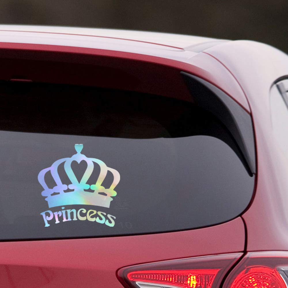 **ANKDEST Holographic Princess Crown Vinyl Stickers (Set of 2) - Waterproof, Durable Decals for Laptop, Phone, Helmet, Car Window, Mug & Wall Decor - Perfect for Kids' Rooms, Party Favors & DIY Craft Projects**