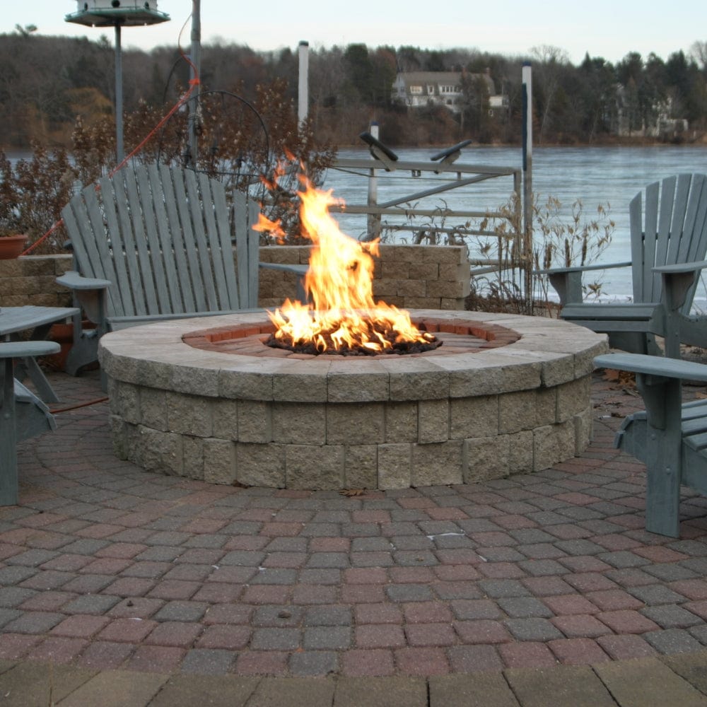 Round Flat Gas Fire Pit Insert with Match Lit Ignition - HPC Outdoor Fireplace Replacement for Patio, Backyard, and Camping