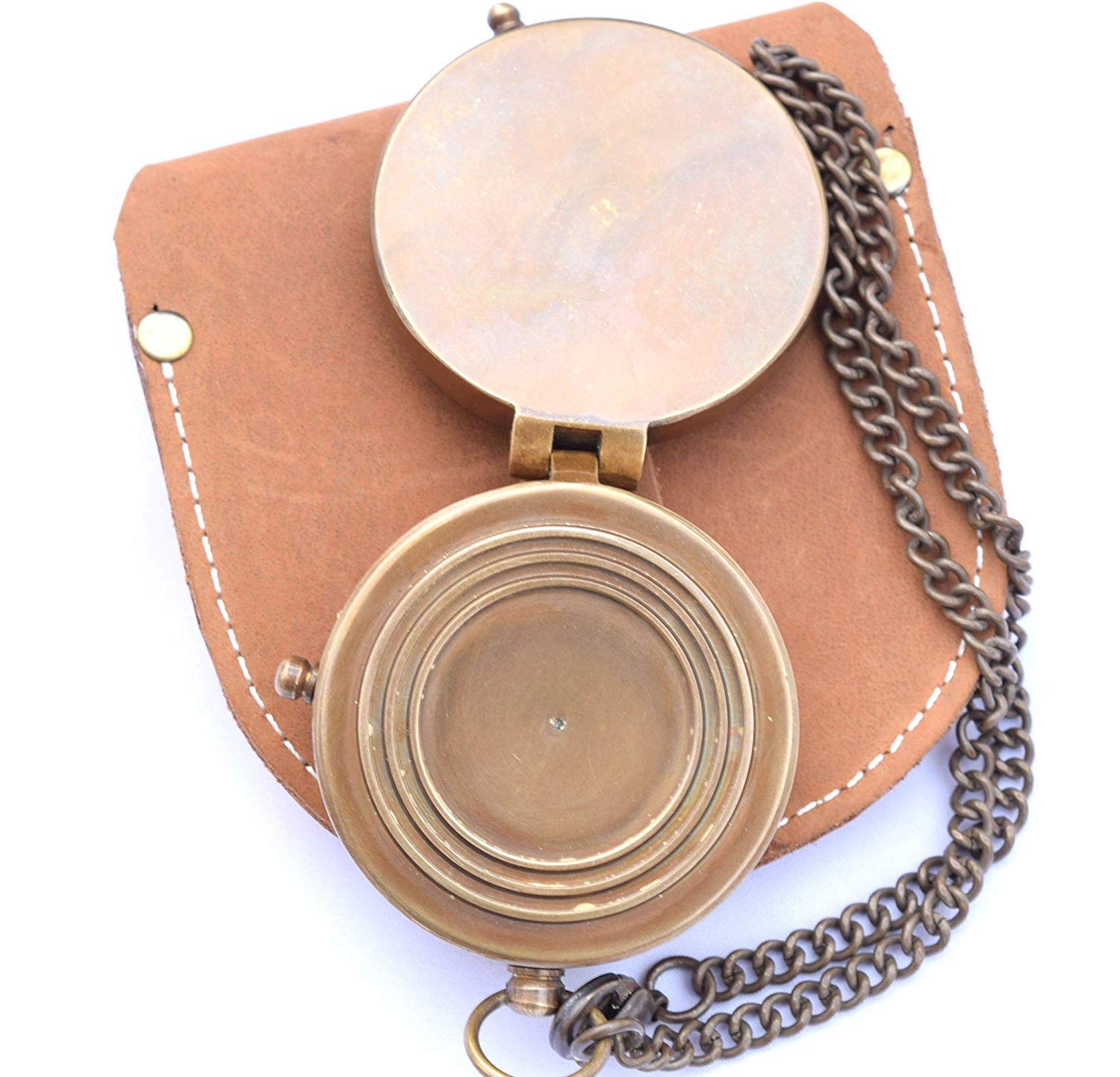 Engraved Brass Compass with Stamped Leather Case - Unique Father’s Day Gift, Birthday Present & Retirement Gift for Dad - Perfect for Outdoor Adventures, Hiking & Travel