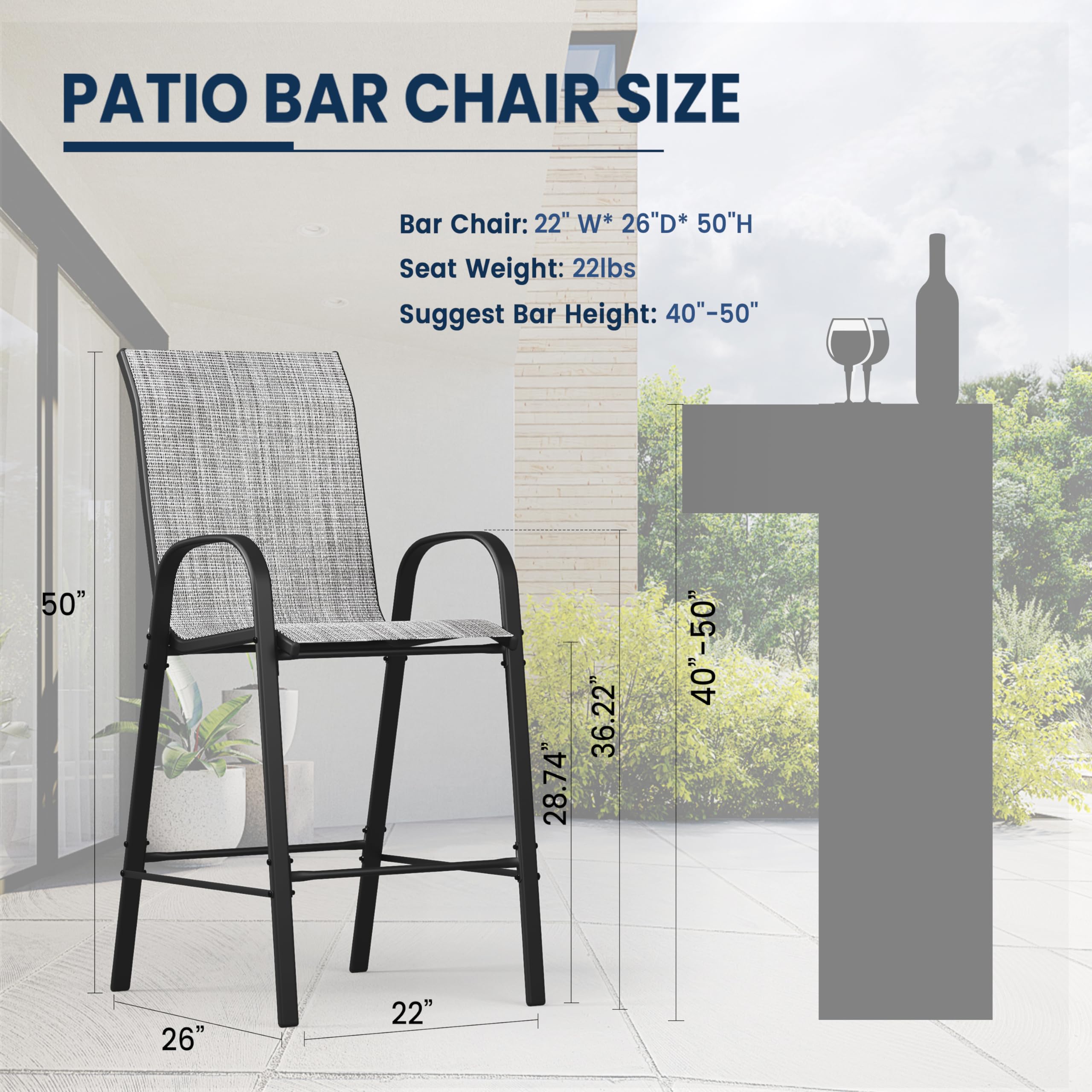 **UDPATIO Outdoor Bar Set - 2 Chairs & High Glass Bar Table, All-Weather Bistro Set for Backyard, Garden, Lawn (Light Grey) - Perfect for Outdoor Dining, Entertaining & Relaxation**