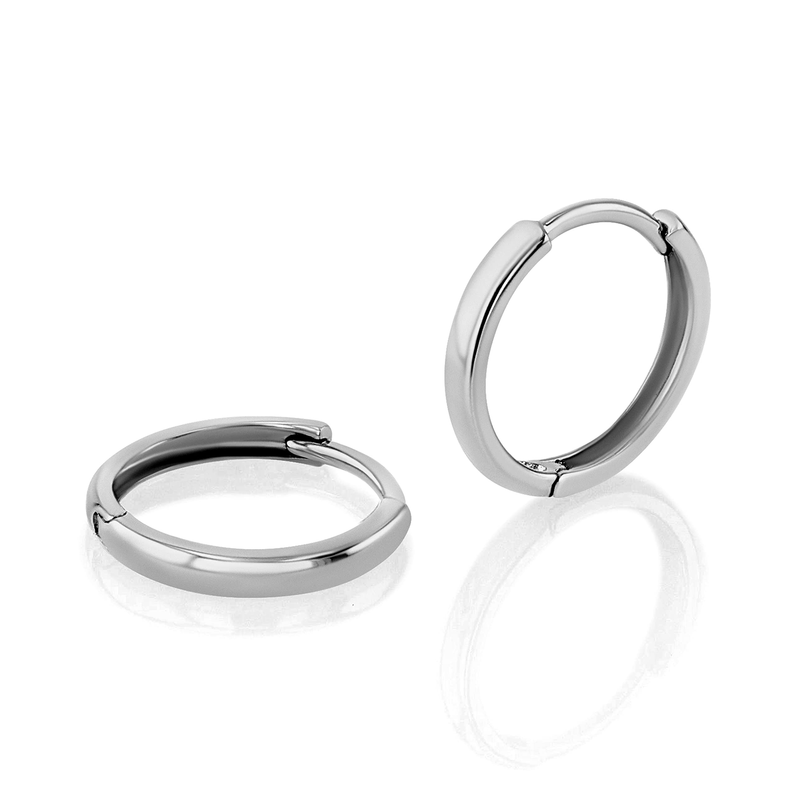 14K White Gold Hoop Earrings for Women - Small Hypoallergenic Huggie Earrings 11x11mm (1mm Wide) - Perfect Everyday Jewelry Gift for Her, Birthday, Anniversary & Special Occasions