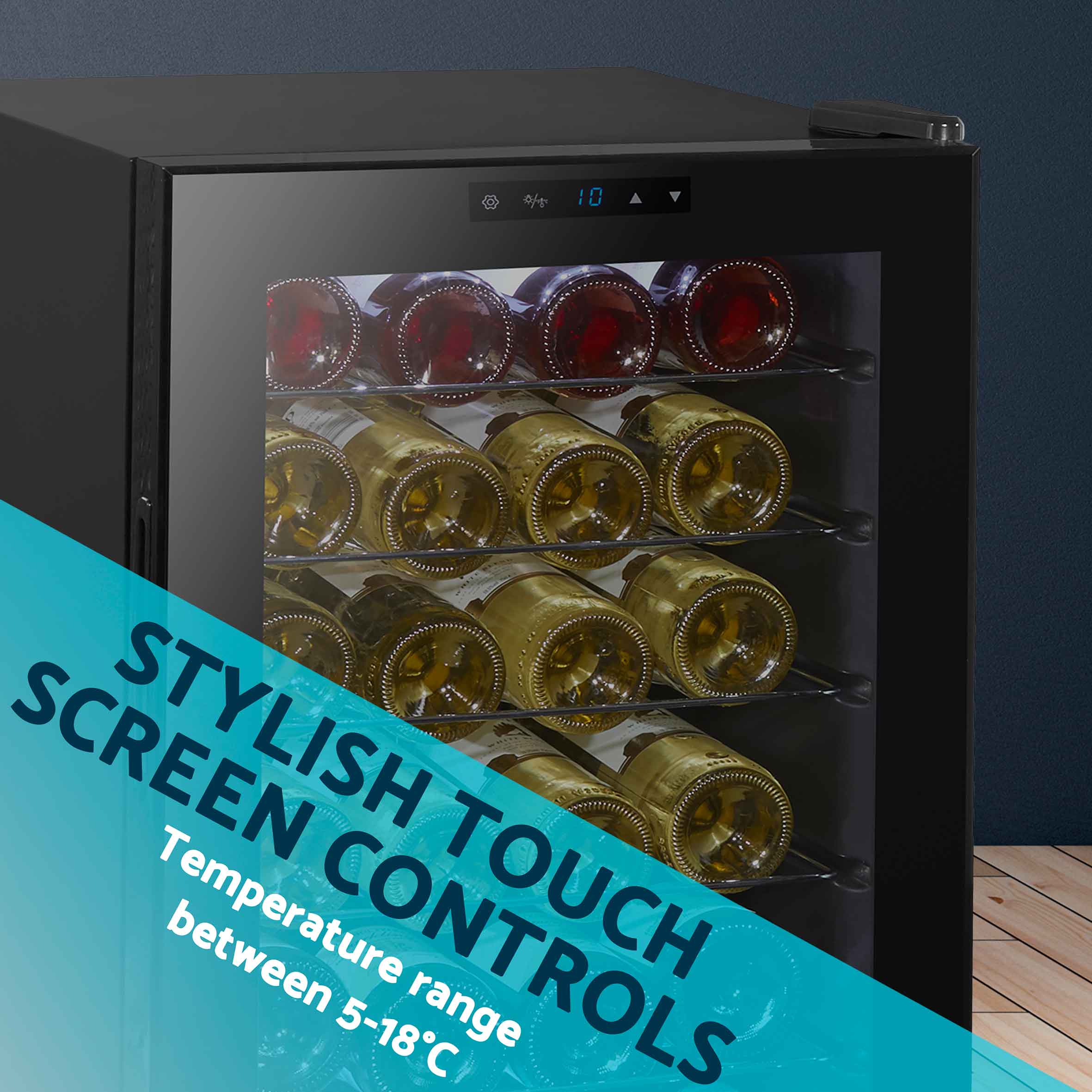 Baridi 28 Bottle Wine Cooler Refrigerator - Digital Touch Screen Control, LED Interior Lighting, Freestanding Black Wine Fridge for Home, Kitchen, Bar, or Restaurant Use
