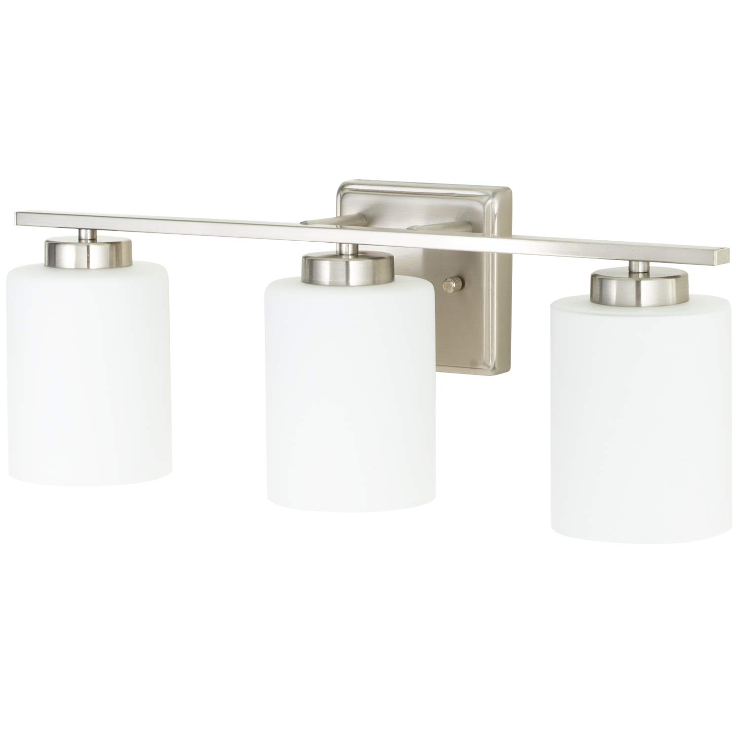 NEOUS 3-Light Brushed Nickel Bathroom Vanity Lighting Fixture with White Glass Shades - E26 Base for 60W Bulbs (Max) - Perfect for Bathroom, Powder Room, and Dressing Area Makeup Mirror Lighting