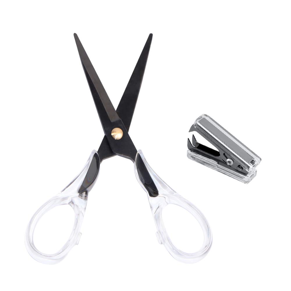 Premium Acrylic Gold Scissors & Staple Remover Set - Office & Craft Supplies for Paper Cutting, Document Editing, Scrapbooking (Black)