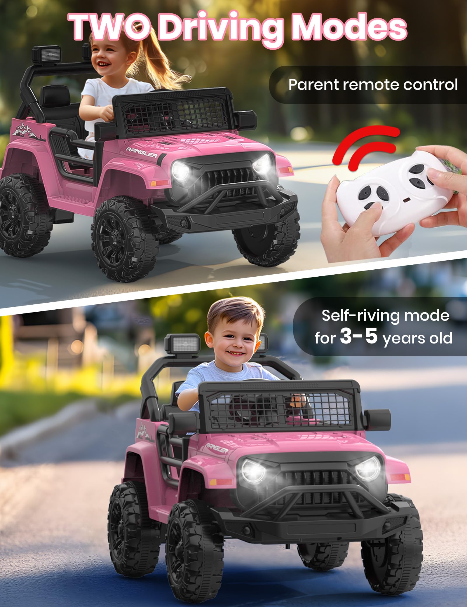 12V Kids Electric Ride-On Truck Car - Pink Off-Road SUV with Parental Remote Control, Safety Belt, LED Lights & Music | Forward/Reverse Functions | Perfect Gift for Girls Ages 3-5 | Outdoor Play, Backyard Fun & Birthday Presents