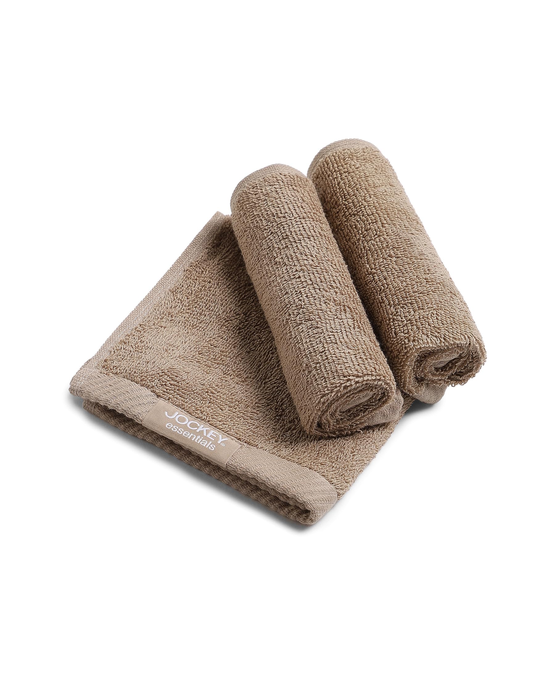 Jockey T301 Men's Cotton Terry Ultrasoft & Durable Solid Face Towel - 3 Pack, Free Size - Perfect for Gym, Travel & Home Use