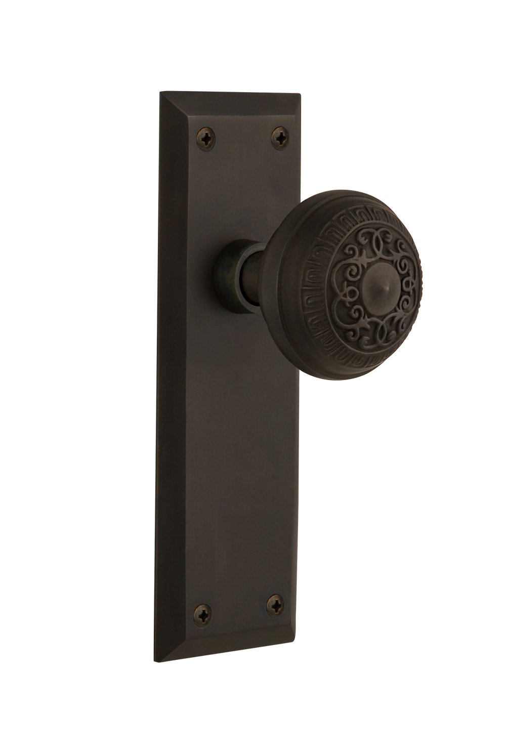 Vintage New York Plate with Egg & Dart Knob - Single Dummy Oil Rubbed Bronze Cabinet Pull - Classic Door Handle for Kitchen, Bathroom & Furniture Restoration