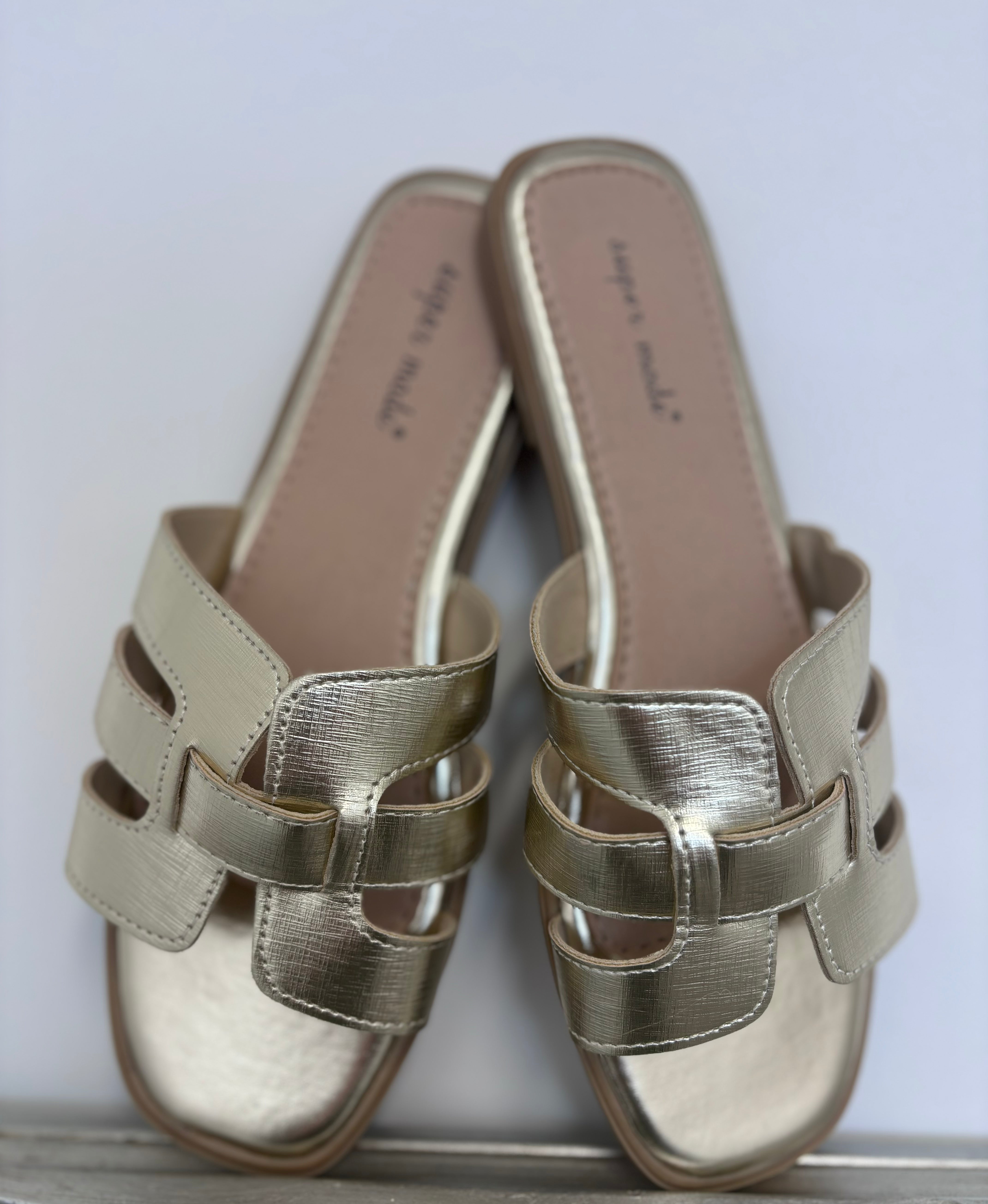 Claudette Women's Flat Sandals - Comfortable Gold Leather Summer Sandals for Casual Wear, Beach & Vacation