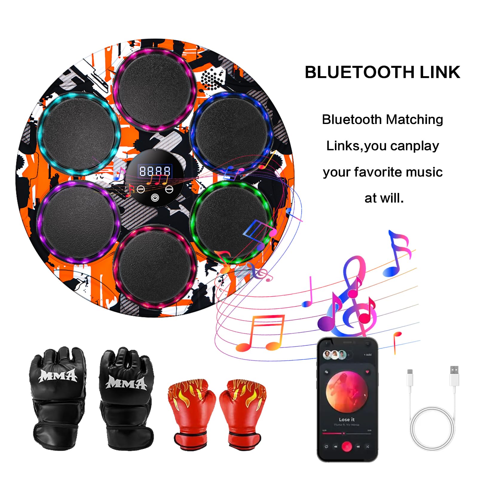 Smart Bluetooth Music Boxing Machine - Wall Mounted Punching Bag for Adults & Kids with Gloves | Indoor Home Gym Equipment for Fitness & Stress Relief
