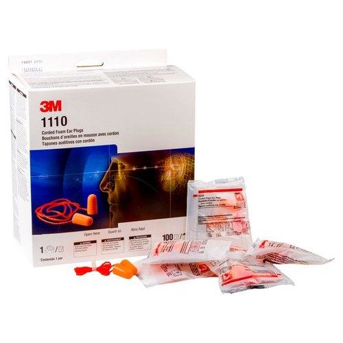 3M 1110 Taperfit Corded Foam Earplugs - Noise Reduction Ear Plugs for Sleeping, Studying & Work - Soft Comfortable Hearing Protection for Construction, Travel & Concerts