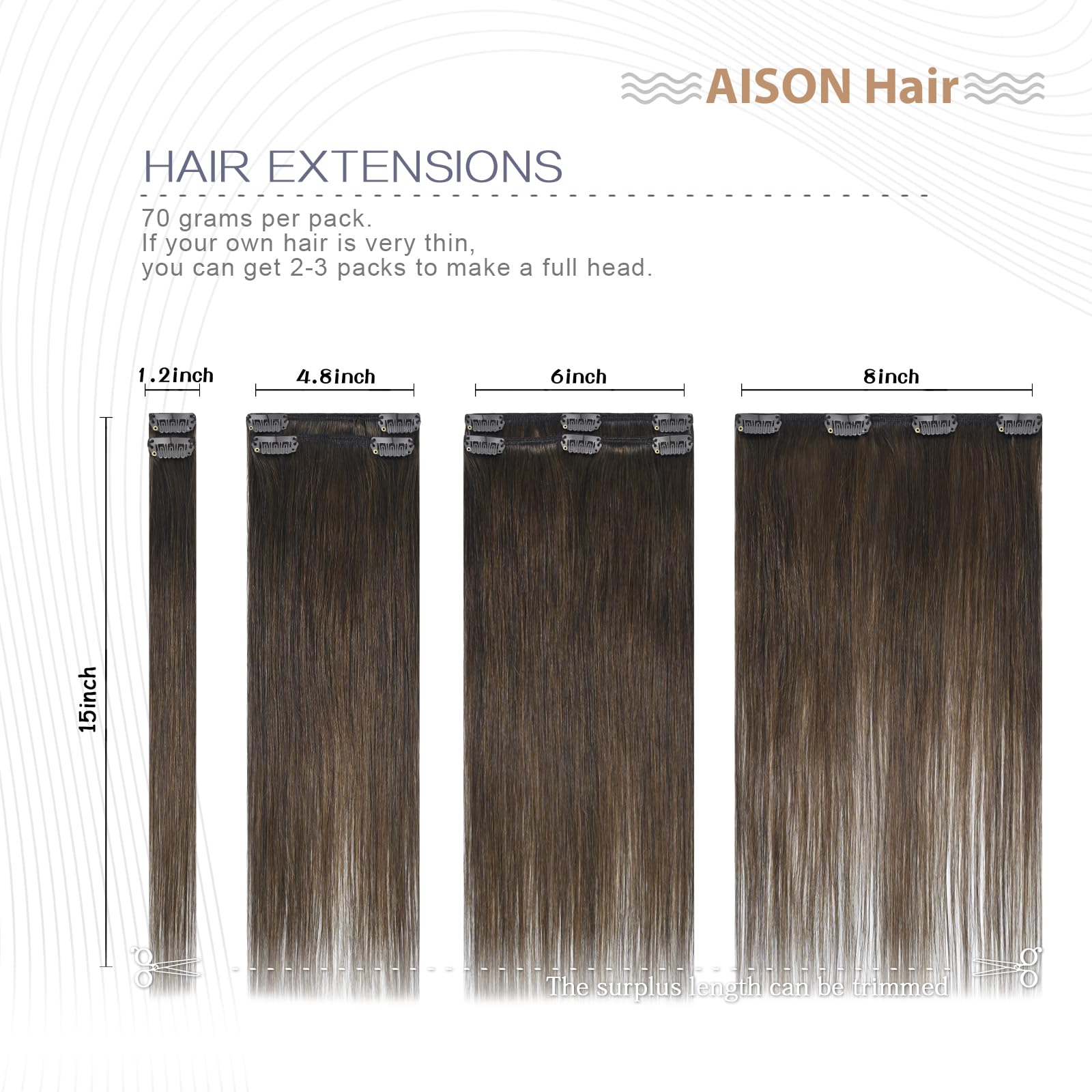 Aison 20 Inch Medium Brown Clip-in Hair Extensions - 100% Remy Human Hair, 70g, 7pcs with 16 Clips - Soft Silky Straight for Natural Look | Perfect for Daily Wear, Parties, Weddings & Special Occasions