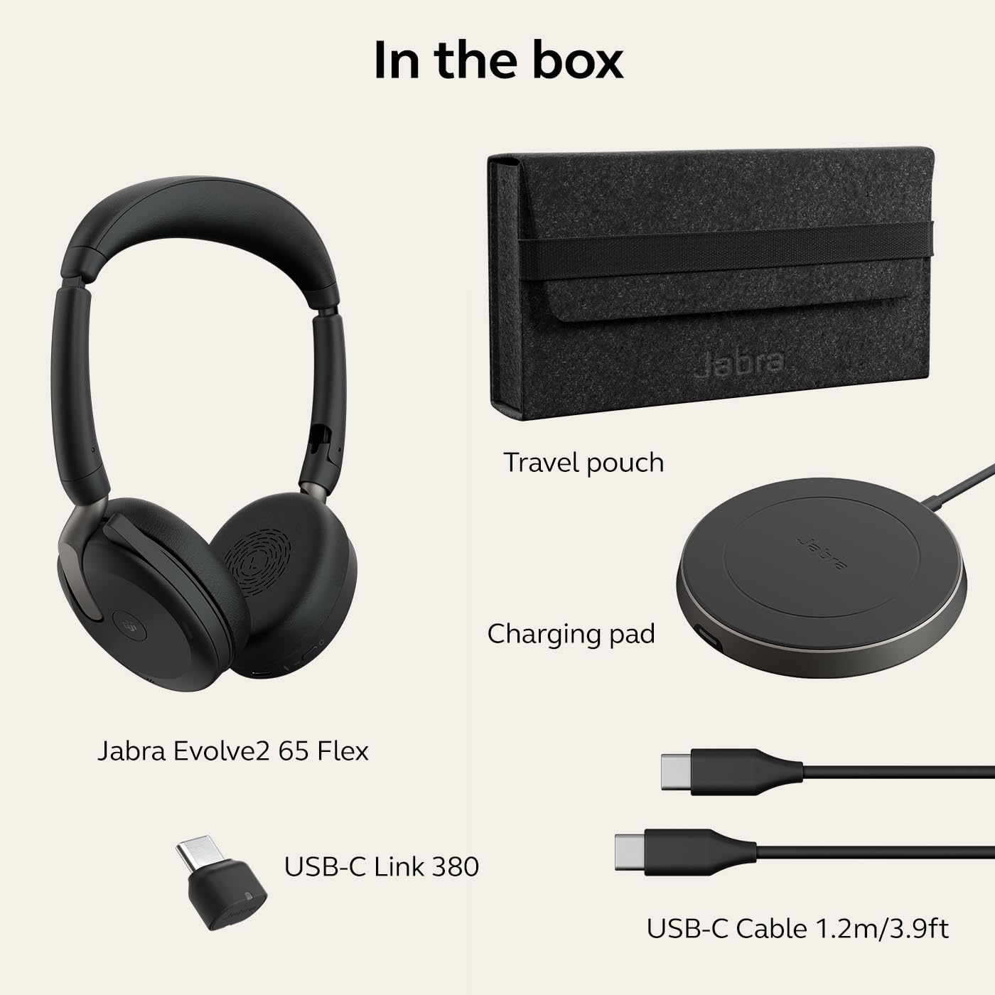 Jabra Evolve2 65 Flex Stereo Bluetooth Headset with Wireless Charging Pad - Noise Cancelling ClearVoice & Hybrid ANC Technology - Microsoft Teams Certified (Black) - Perfect for Remote Work, Online Meetings & Office Use