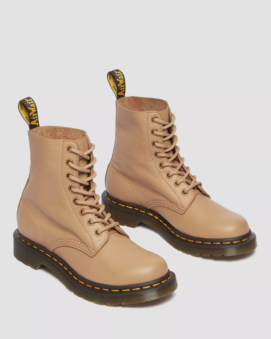 Dr. Martens 1460 Women's Pascal Virginia Leather Boots in Tan - Classic 8-Eye Lace-Up Ankle Boots for Women, Comfortable & Stylish for Everyday Wear, Work, and Outdoor Adventures