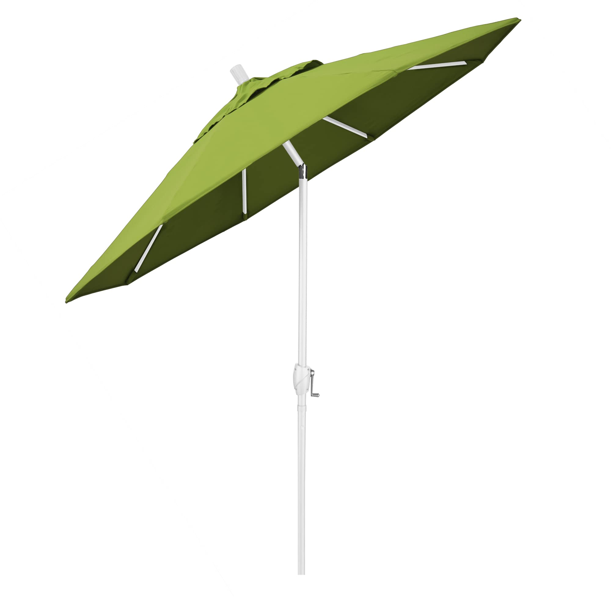 7.5ft Round Aluminum Patio Umbrella with Crank Lift & Push Button Tilt - White Pole & Sunbrella Macaw Fabric - Perfect for Outdoor Dining, Poolside Lounging, and Backyard Shade
