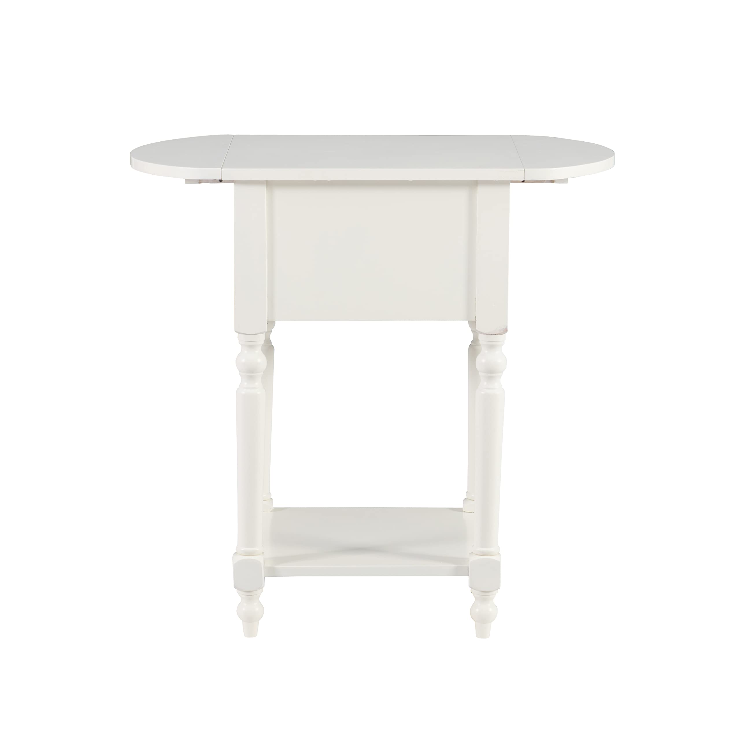 Powell Furniture Shiloh Drop Leaf Accent Table - Antique White Small Side Table for Living Room, Bedroom & Entryway | Compact Space-Saving Design