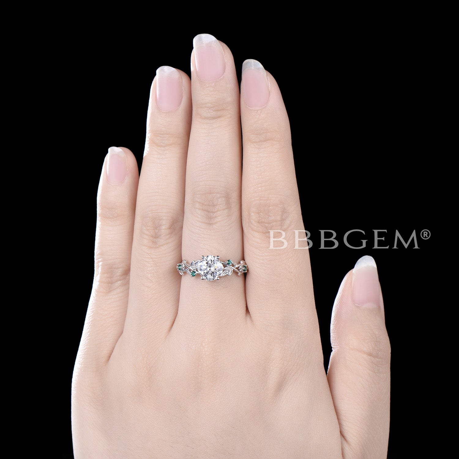 Cushion Cut Moissanite Engagement Ring 14K White Gold Leaf Design Emerald Ring for Women - Perfect for Wedding, Proposal & Anniversary Gifts