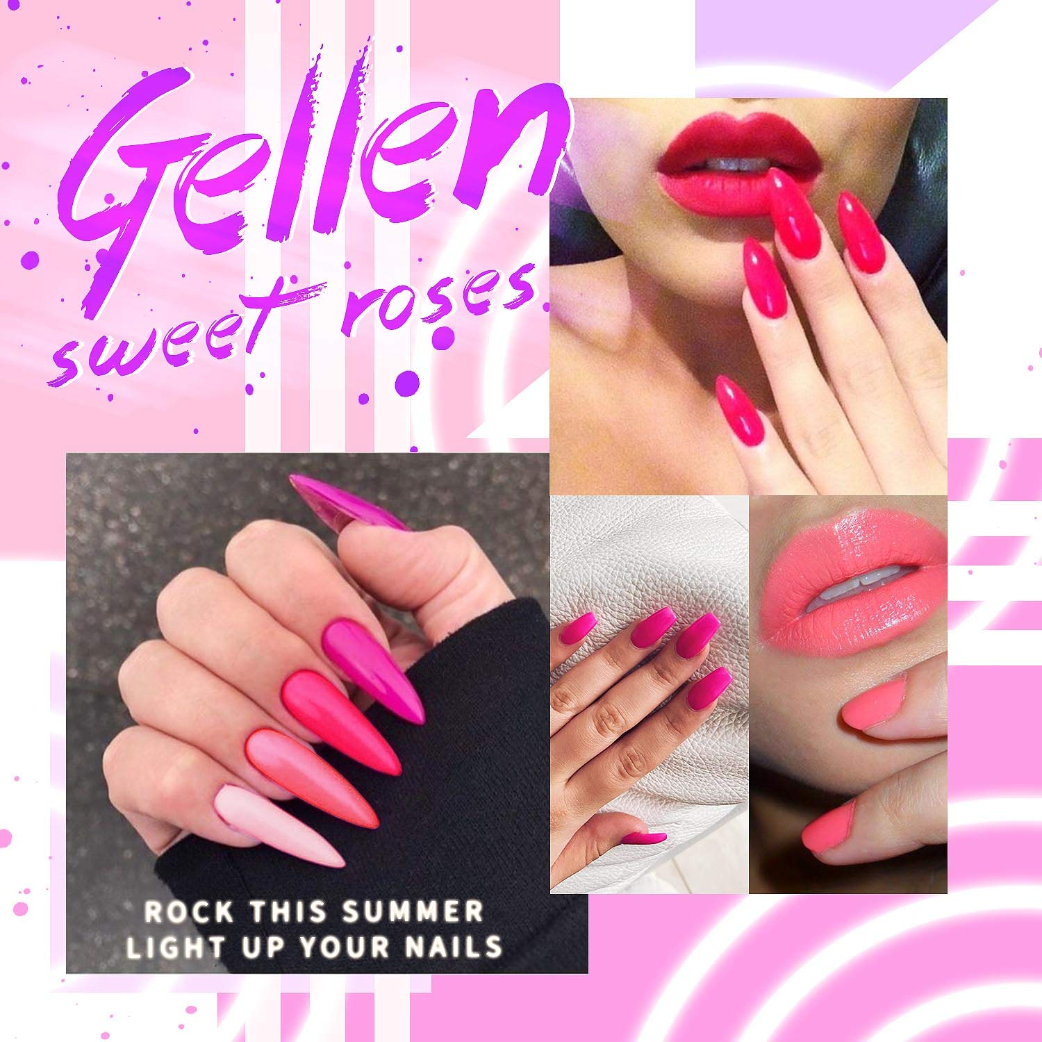 Gellen Red & Pink Gel Nail Polish Set - 6 Vibrant UV/LED Soak Off Gel Colors with Glitter | Hot Pink & Red Tones for Professional Salon-Quality Manicures at Home | Perfect for Parties, Weddings & Special Occasions