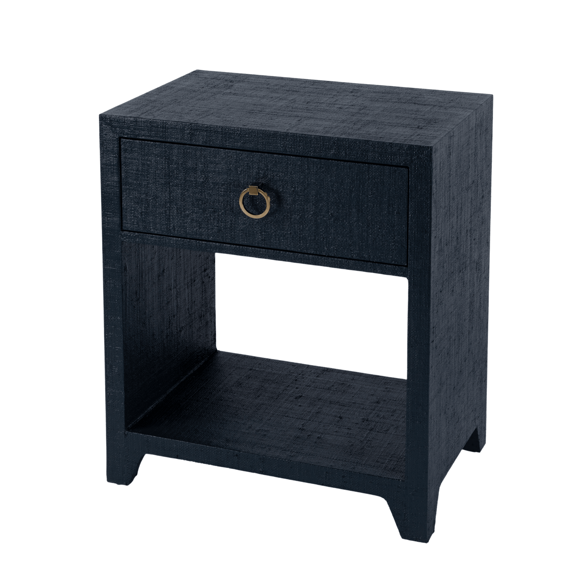 Coastal Navy Saguran Raffia Single Drawer Nightstand - Stylish Bedside Table for Bedroom, Living Room & Guest Room - Perfect for Storage & Home Decor