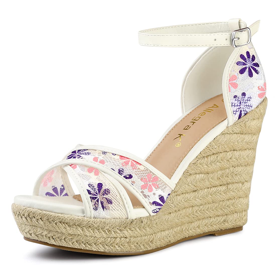 Allegra K Women's Lace Wedge Espadrilles Sandals - Comfortable Summer Casual Shoes for Beach, Vacation & Outdoor Wear