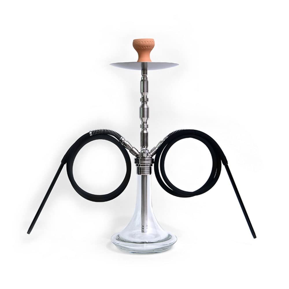 Premium Stainless Steel Hookah Set with Double Hose, Bowl, Coals & Tongs - Complete Shisha Kit for Home Parties, Lounges & Relaxation