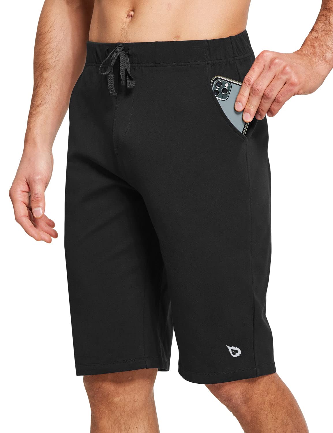 BALEAF Men's Athletic Shorts - Cotton Below Knee Workout Lounge Shorts with Pockets for Yoga, Running, Gym & Casual Wear
