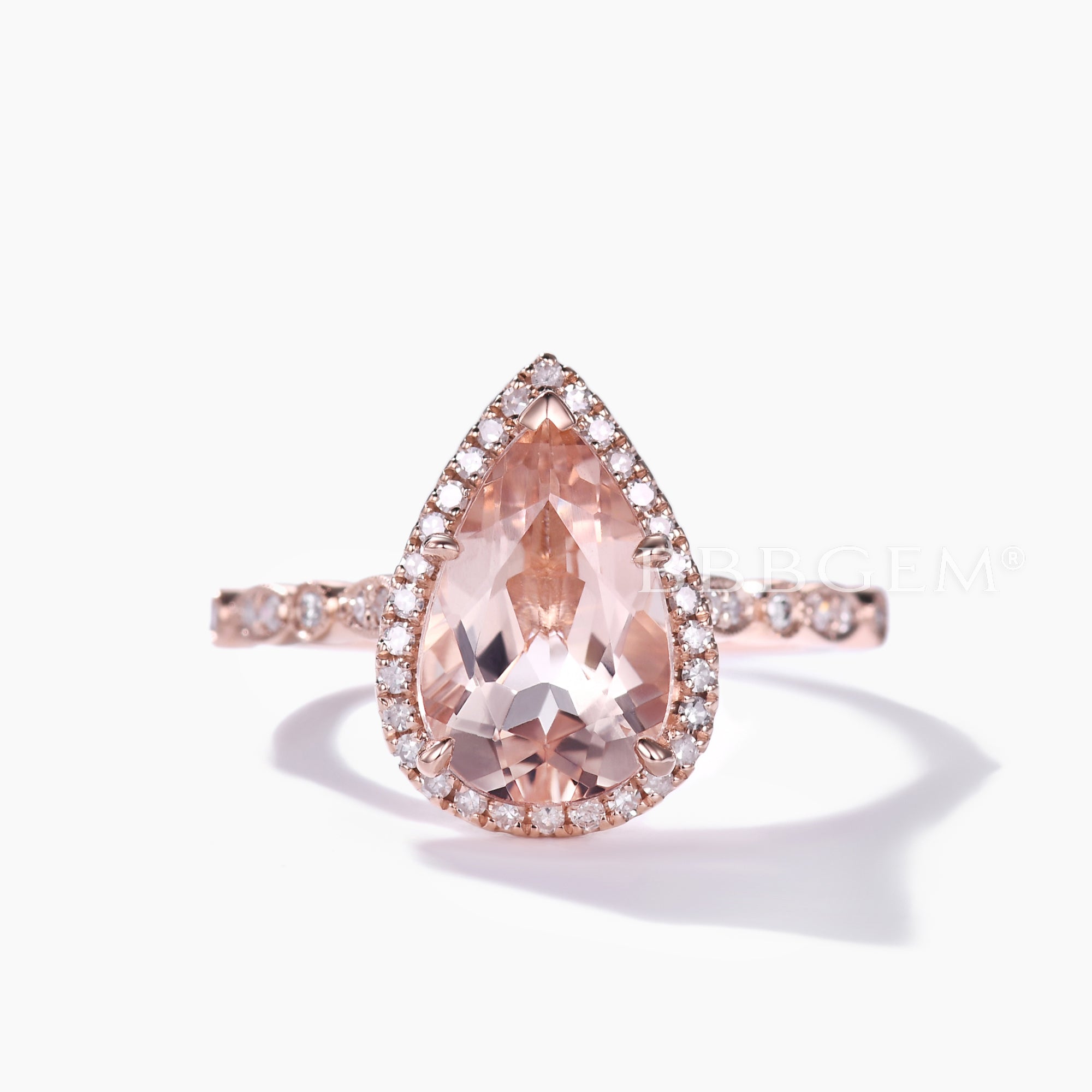 7x10mm Teardrop Morganite and Diamond Engagement Ring - Petite Milgrain Band for Women - Perfect for Proposals, Weddings & Anniversary Gifts