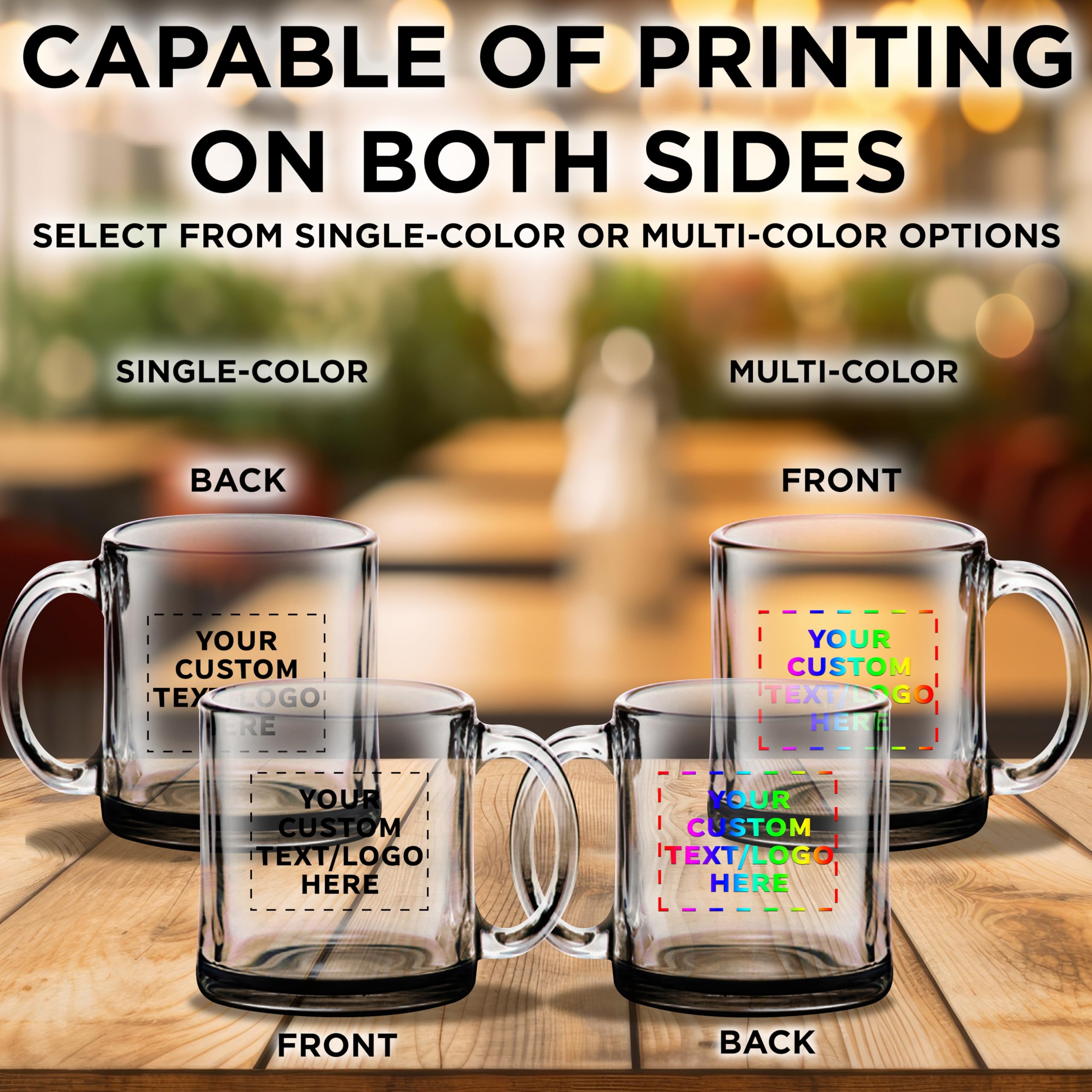 Custom Libbey Clear Glass Coffee Mugs 13 oz (Set of 10) - Personalized Bulk Pack for Coffee, Tea, Espresso & Hot Cocoa - Durable Black Bottom - Ideal for Restaurants, Cafes, Offices & Home Use