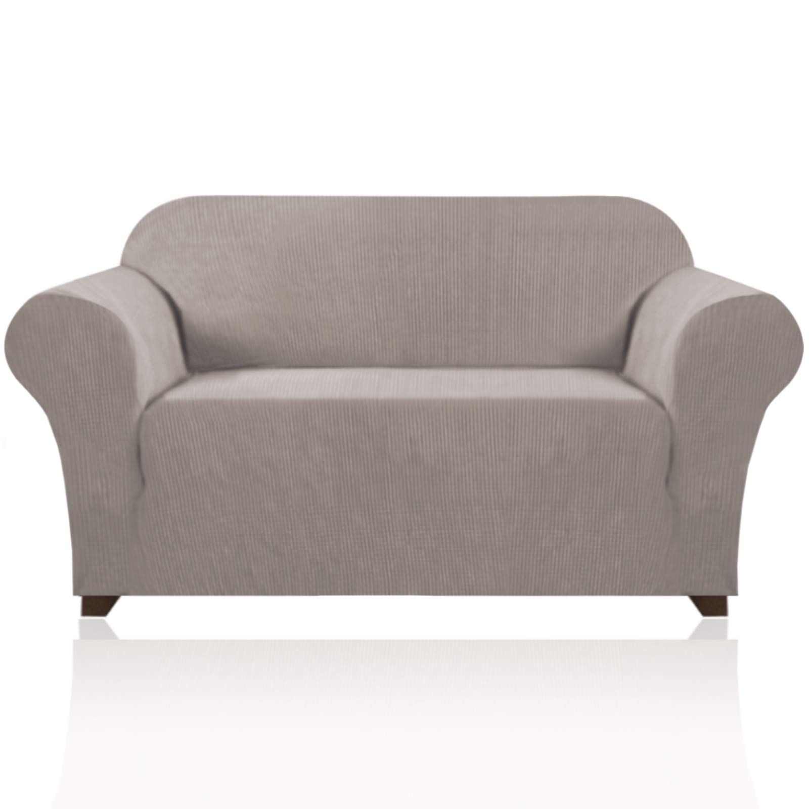 PrinceDeco Stretch Loveseat Sofa Slipcover - Washable 2-Cushion Couch Cover with Non-Slip Bottom, Pet-Friendly Furniture Protector (Taupe) - Perfect for Living Rooms, Apartments & Pet Owners