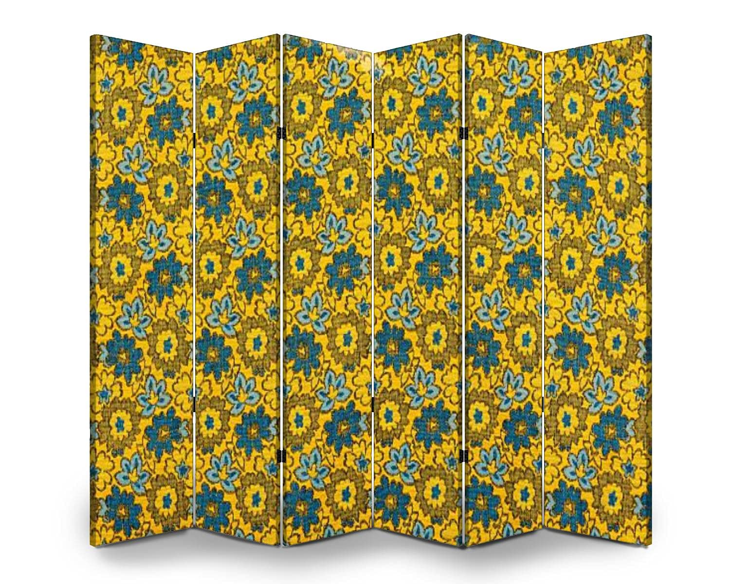 Vintage 6-Panel Folding Room Divider Screen - Freestanding Fabric Partition for Indoor/Outdoor Privacy - Wide 1962-1972 Style Decorative Separator - Perfect for Home Office, Studio, Event Space & Room Separation