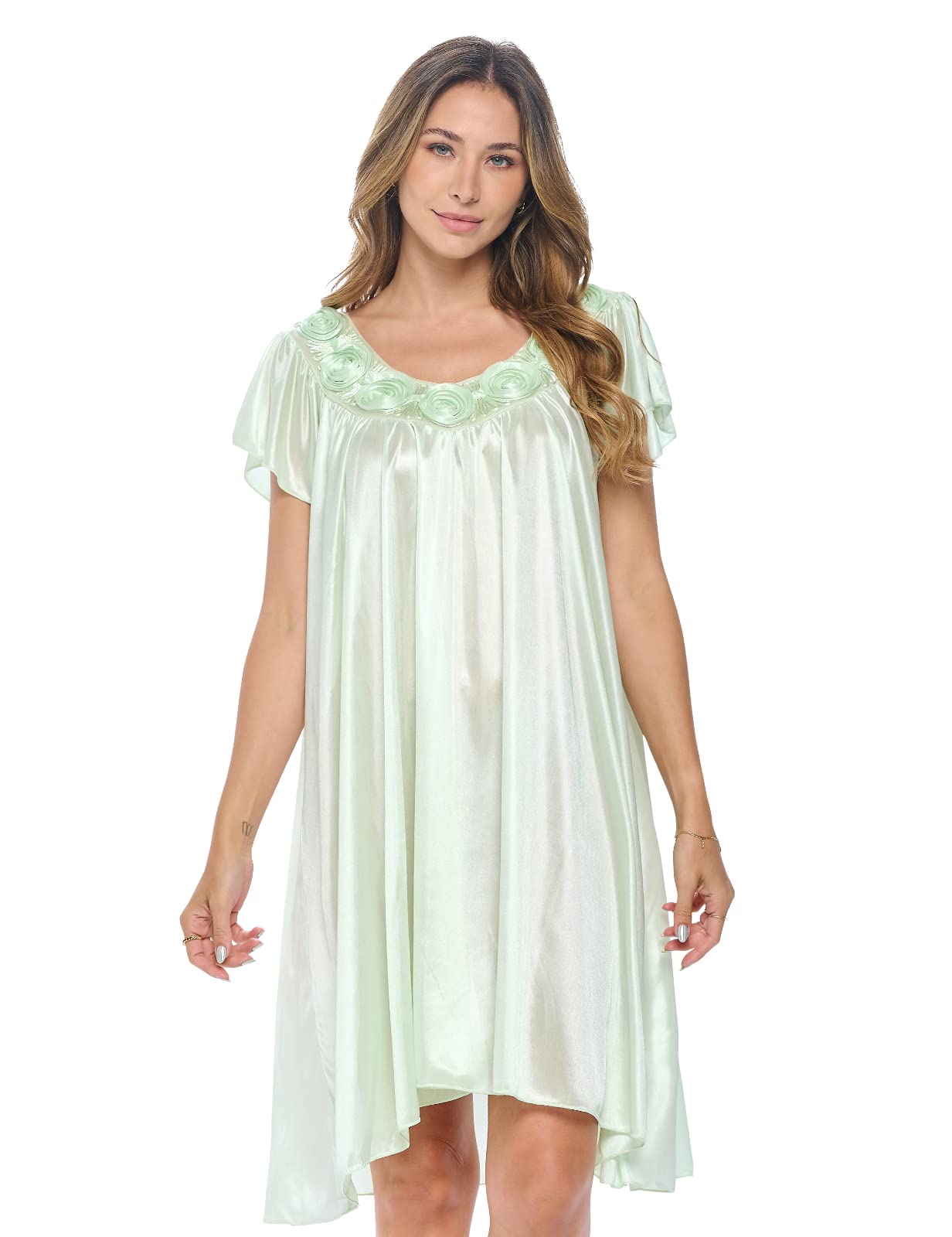 Women's Cap Sleeve Rose Satin Nightgown - Soft & Comfortable Sleepwear for Casual Nights - Perfect for Lounging, Sleepovers & Relaxing at Home