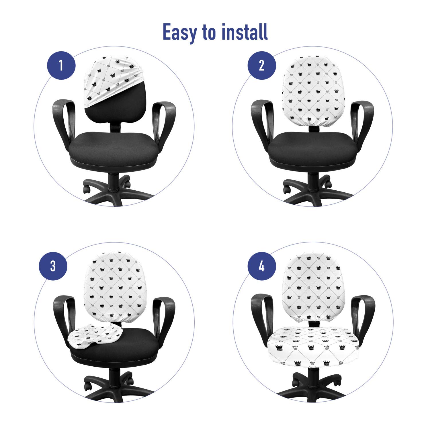 Ambesonne Abstract Office Chair Slipcover - Diamond Check Pattern with Crown Symbol in Monochrome White & Black | Stretchable, Washable Fabric Cover | Standard Size | Perfect for Home Office, Conference Rooms & Workspace Decor