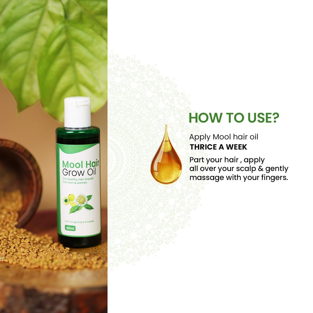 Mool Hair Growth Oil for Men & Women - Ayurvedic Herbal Treatment with Bhringraja, Amla & Brahmi - Stops Hair Fall, Promotes Thickness & Regrowth (50ml) - Perfect for Daily Scalp Massage & Damaged Hair Care