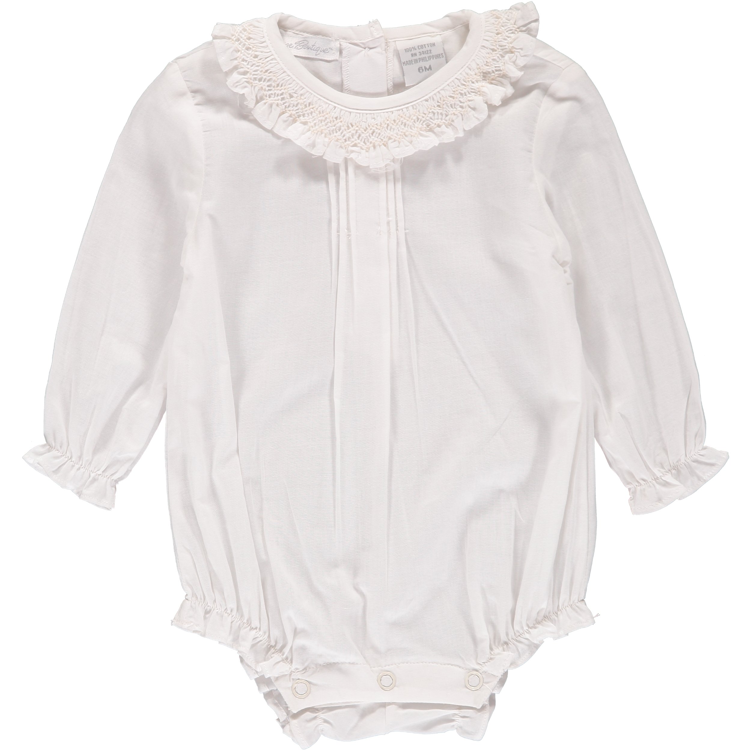 Baby Girls' White Long Sleeve Snap Crotch Onesie Blouse Top - Soft Cotton Infant Shirt for Playdates, Nursery & Photo Shoots