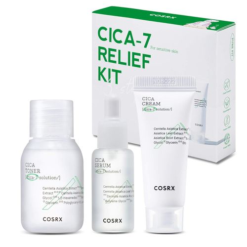Pure Fit Cica Relief Kit - Soothing Toner 30ml, Serum 10ml & Moisturizing Cream 15ml for Sensitive Skin Care | Korean Skincare Set for Acne, Redness & Irritation Relief | Perfect for Daily Calming Routine & Post-Treatment Recovery