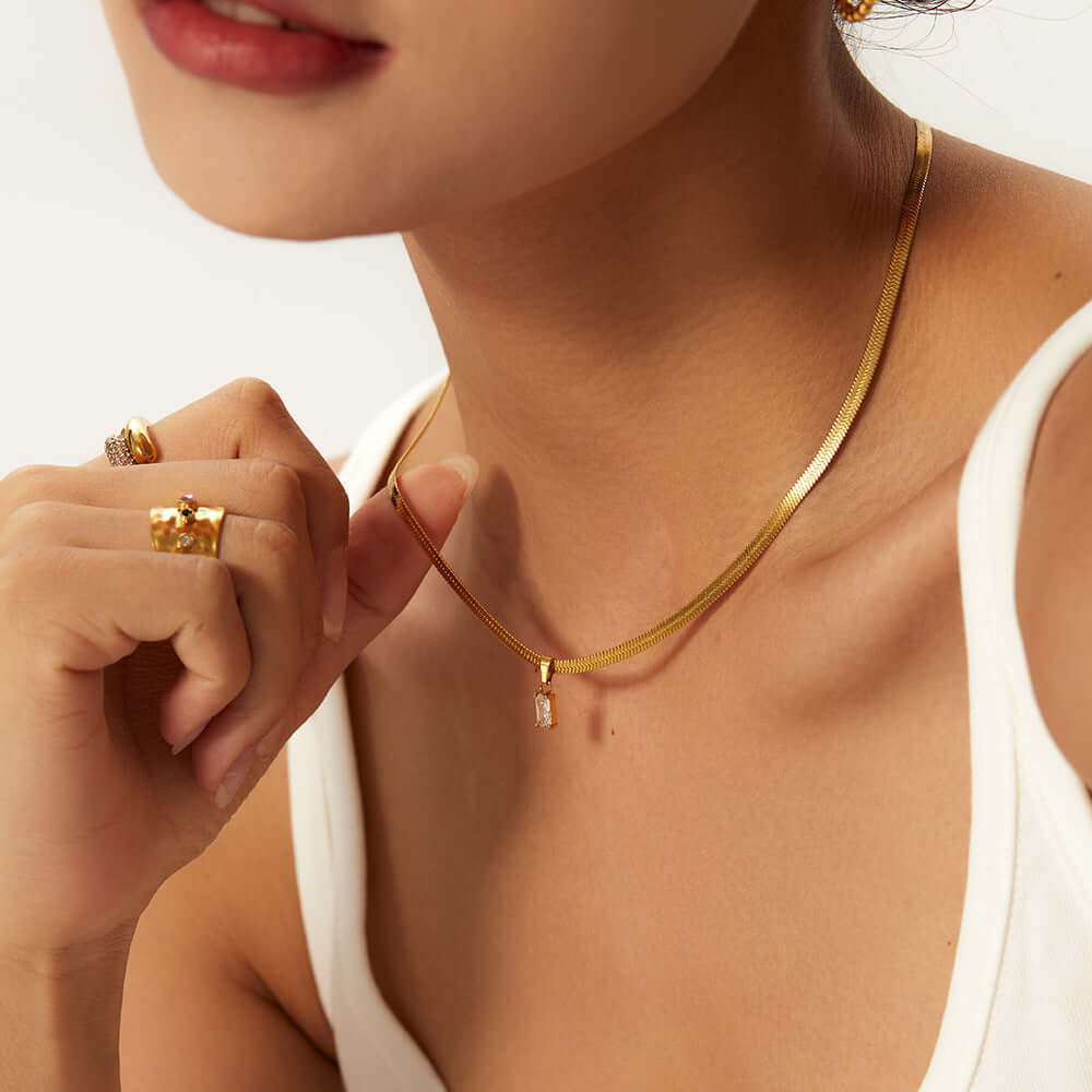 18K Gold Snake Chain Choker Necklace with Elegant Pendant | Dainty Layering Jewelry for Women | Perfect for Date Night, Weddings & Special Occasions