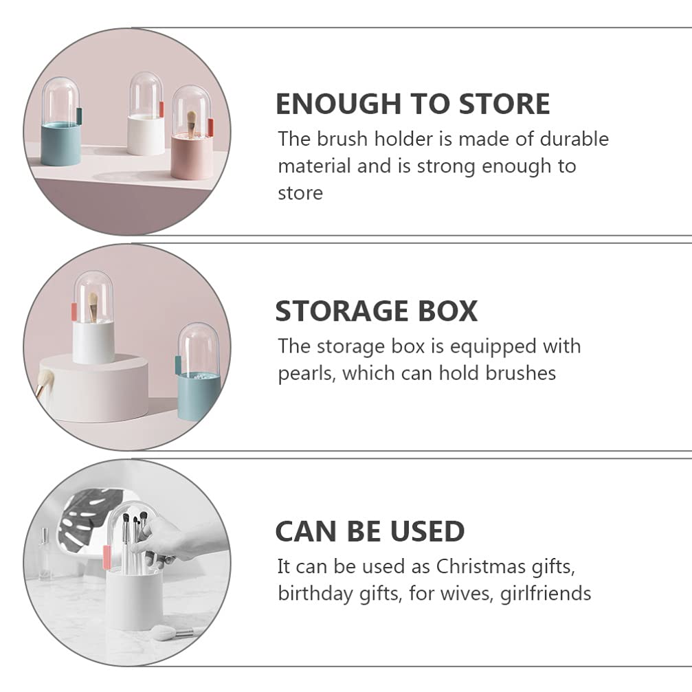 OSALADI Makeup Brush Organizer with Lid - Elegant Pearl Bead Design Cosmetic Brush Holder, Storage Cup & Bucket for Makeup Brushes | Perfect for Vanity, Travel & Salon Use