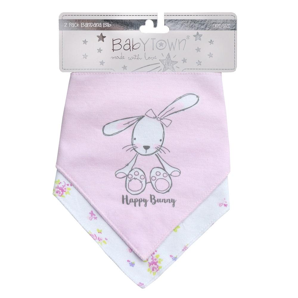 2 Pack Ditsy Bunny Bandana Bibs - Soft Cotton Drool Bibs for Babies & Toddlers - Perfect for Feeding, Teething, and Playtime