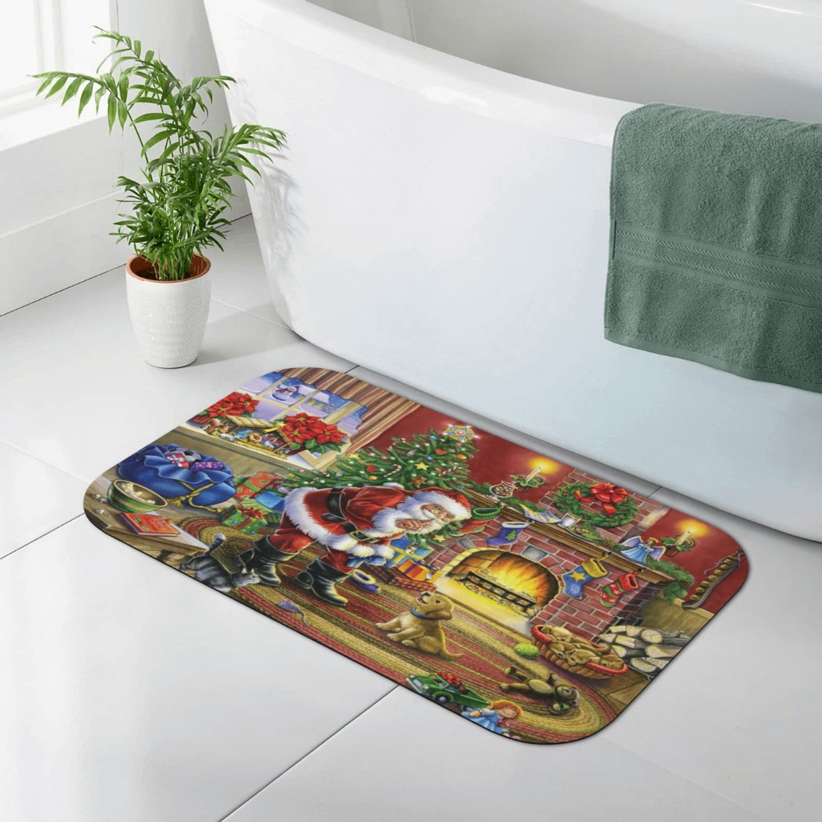 Non-Slip Santa Claus Christmas Bath Mat - 19.7x31.5 Inch Washable Bathroom Rug for Holiday Decor, Kitchen & Bedroom Floor Cover - Perfect for Festive Home Decor and Cozy Winter Bathrooms