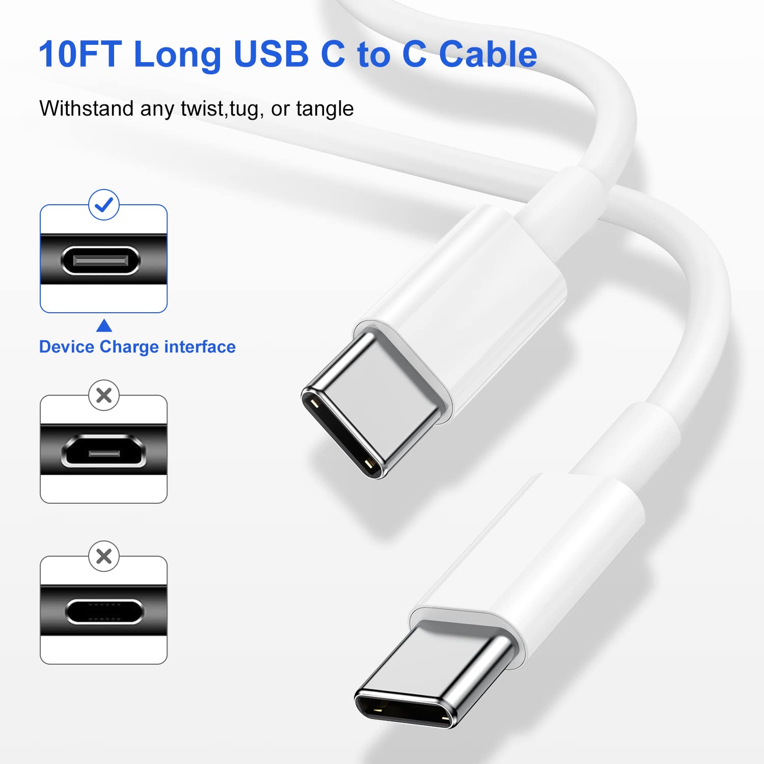 Fast Charging USB C Charger for iPhone 16/15/14 - 10FT+6FT Long USB C to USB C Cable - Compatible with iPhone 15/16 Pro/Pro Max/Plus, iPad Pro 12.9/11 inch - Air White - Perfect for Home, Office & Travel Charging