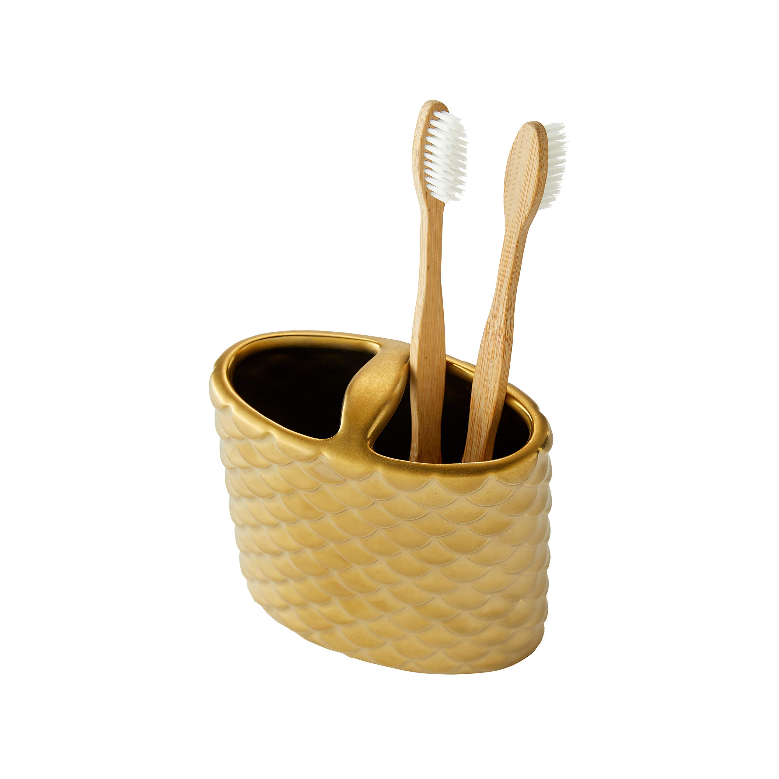 SKL Home Gold Koi Toothbrush Holder - Ceramic Bathroom Organizer for Toothbrushes & Dental Care - Perfect for Modern Bathroom, Spa, or Guest Room Decor