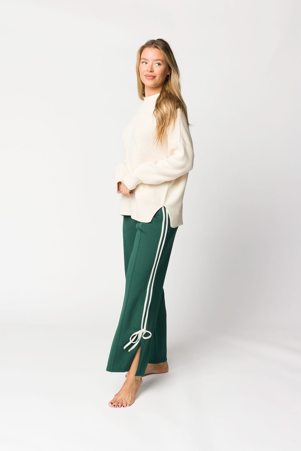 Stylish Murphy Track Pants with Bow Detail - Green & White Athletic Joggers for Women | Perfect for Yoga, Gym Workouts & Casual Wear