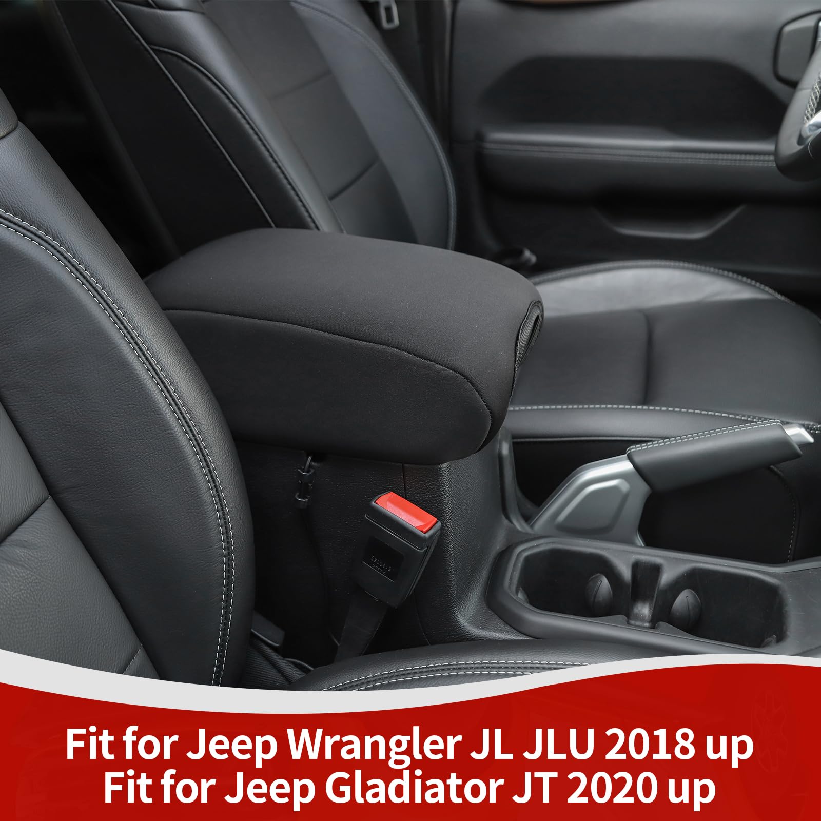 Jeep Wrangler JL JLU Center Console Armrest Cover (2018-Present) & Gladiator JT (2020-Present) - Premium Black Neoprene Protector | Durable Interior Accessories | Perfect for Off-Roading & Daily Commuting