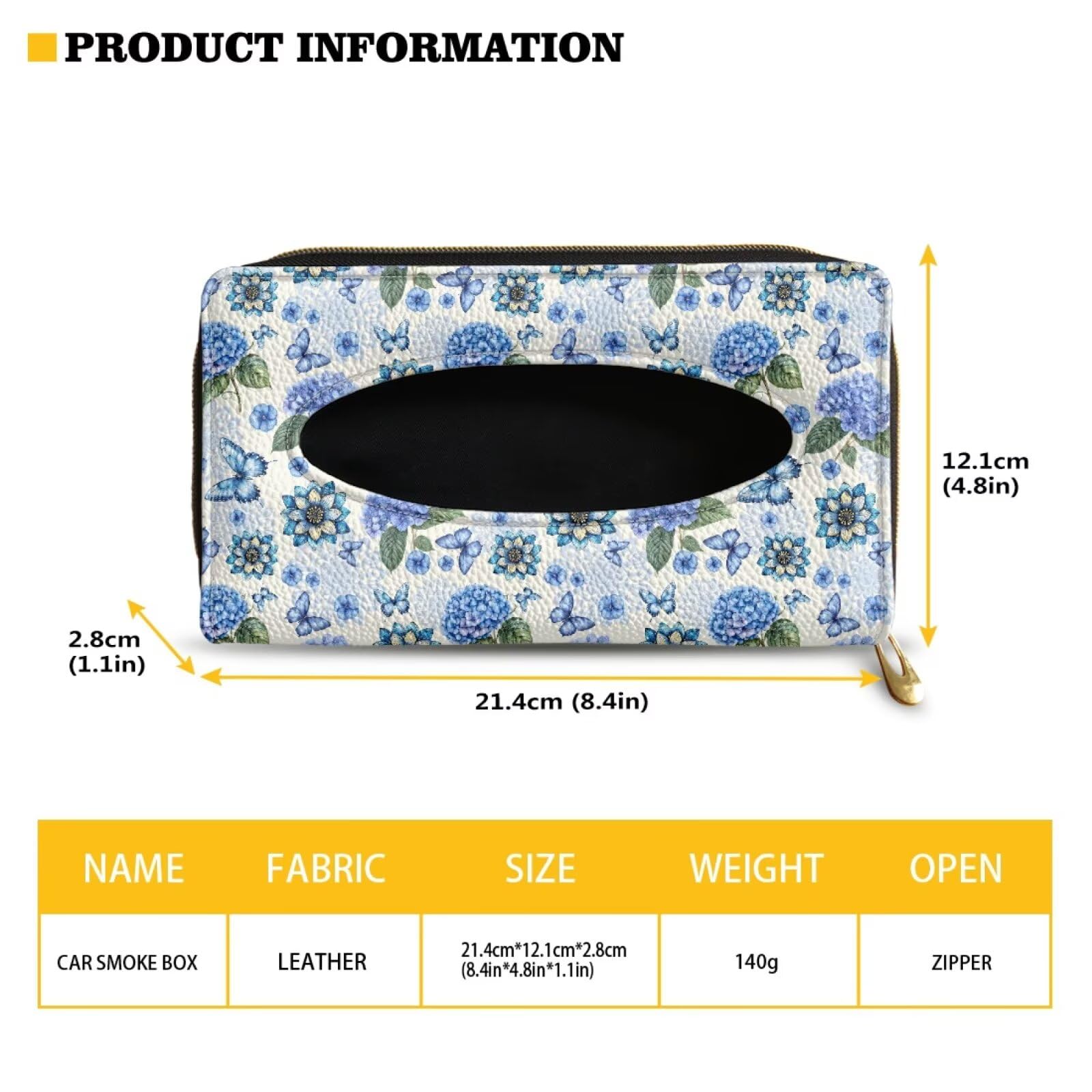 Blue Butterfly Mandala Hydrangea Floral Car Tissue Holder - PU Leather Sun Visor Napkin Organizer for Backseat | Car Accessories for Women, Travel & Road Trips