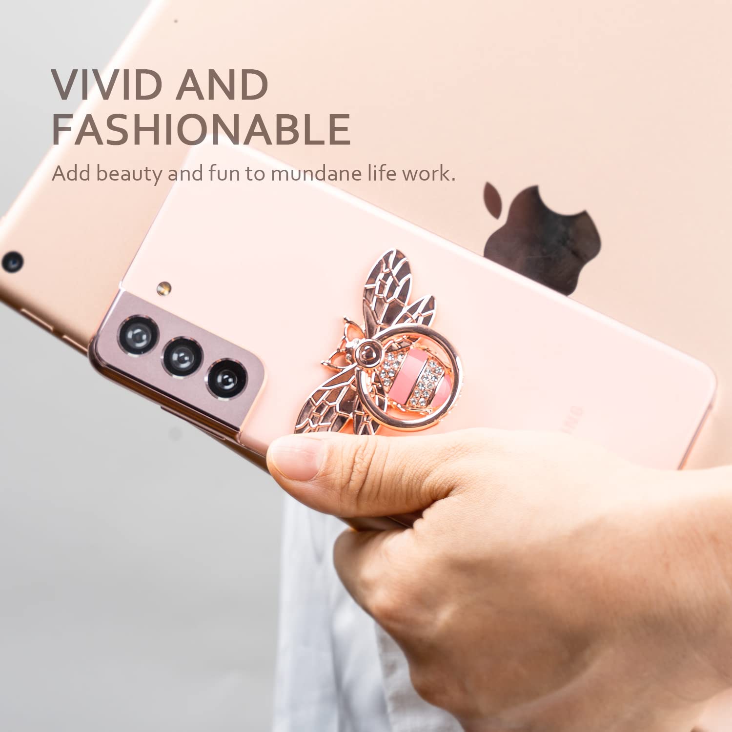 Allengel Cute Bee Phone Ring Grip Holder - Bling Phone Ring Stand for iPhone & Android, Rose Gold - Perfect for Selfies, Videos & Secure Grip While Shopping or Traveling