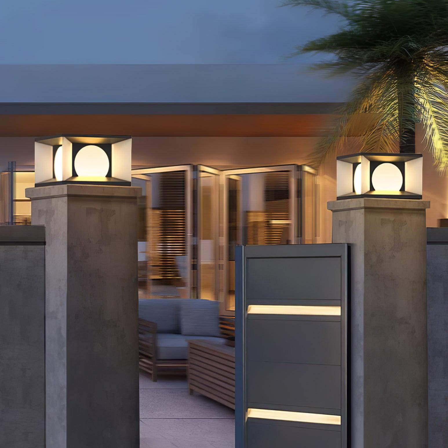 Eclipse Cube Outdoor Post Light - Modern Solar LED Wall Lamp for Patio, Garden, Pathway - Waterproof & Energy Efficient Lighting for Home Exterior