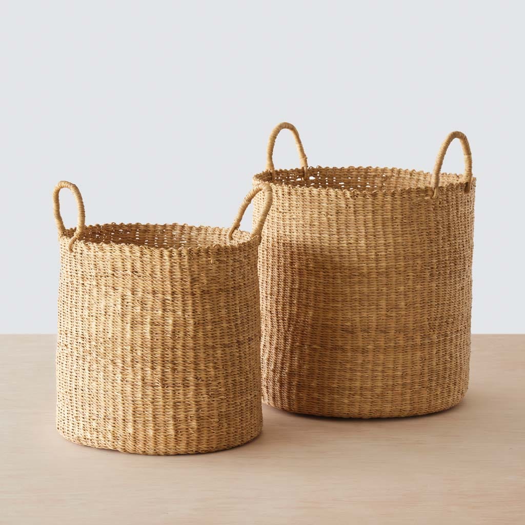 Handwoven Bolga Storage Baskets - Natural African Woven Baskets for Home Organization | Perfect for Living Room Decor, Laundry, and Toy Storage