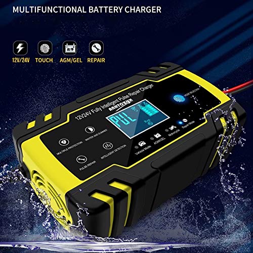KKHouse 12V-24V 8A Smart Car Battery Charger with LCD Display - Automatic Charging for Wet/Dry Lead Acid Batteries - Ideal for Automotive, Marine, RV & Power Equipment Maintenance