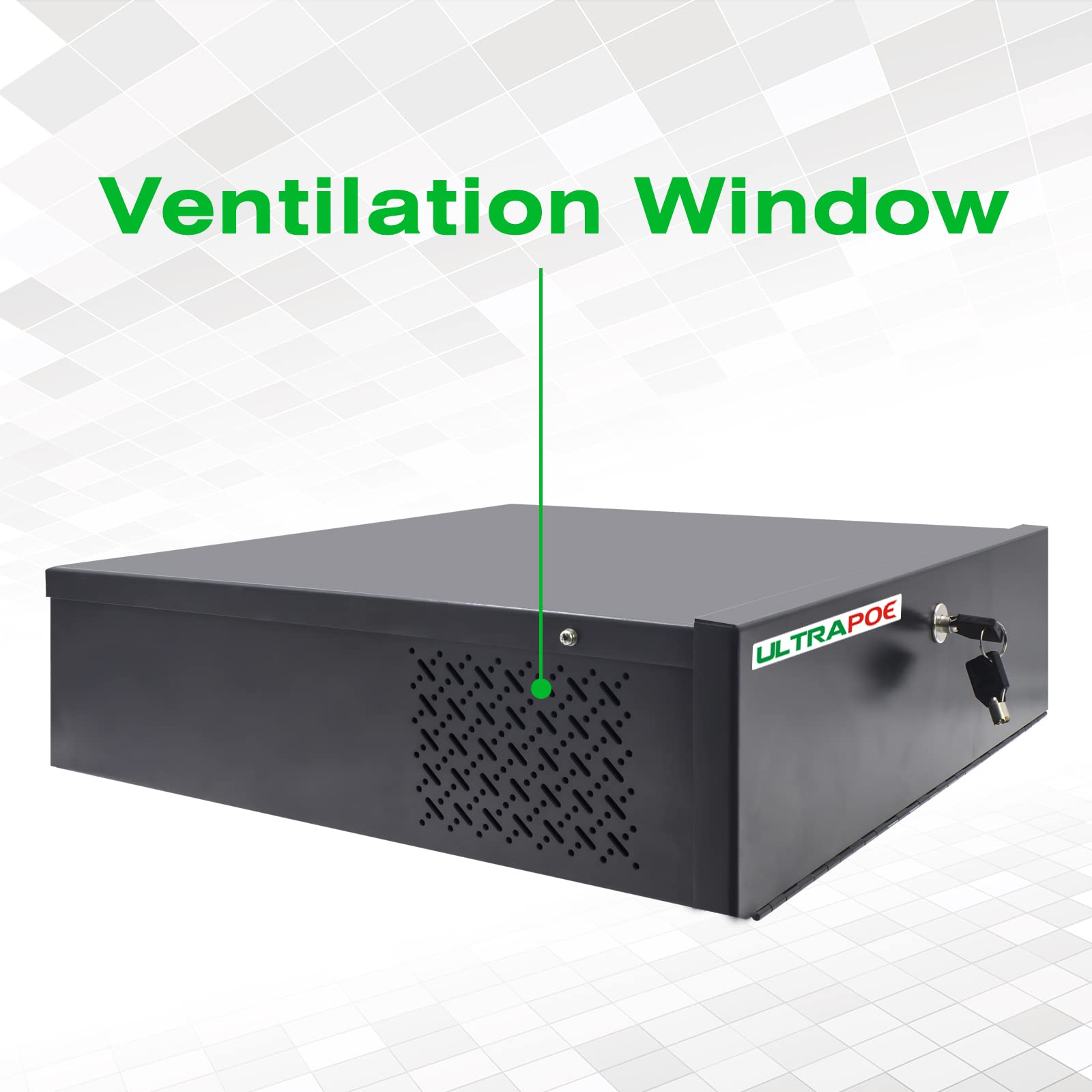 Heavy Duty 16 Gauge DVR/NVR Security Lock Box with Cooling Fan - 21x21x8 Inch Black Wall or Floor Mount Enclosure for Surveillance System Protection | Ideal for Home & Business Security