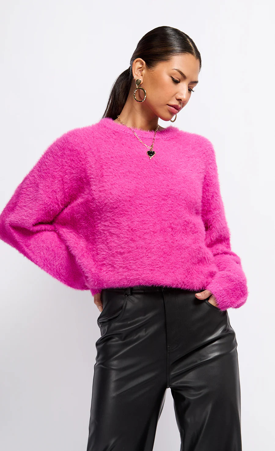 Jessica Women's Knit Jumper Sweater - Fuchsia Pink Pullover for Casual Wear, Office & Fall Outfits